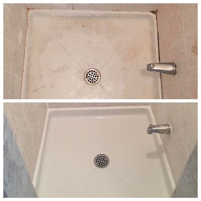 Before and after images of a shower