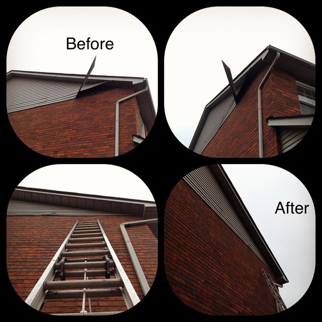 Before and after of a siding repair