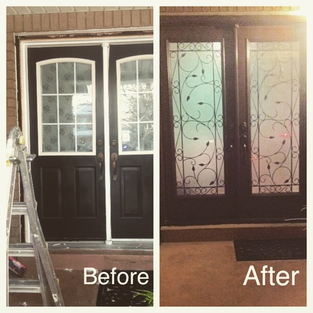 Front door installation before and after