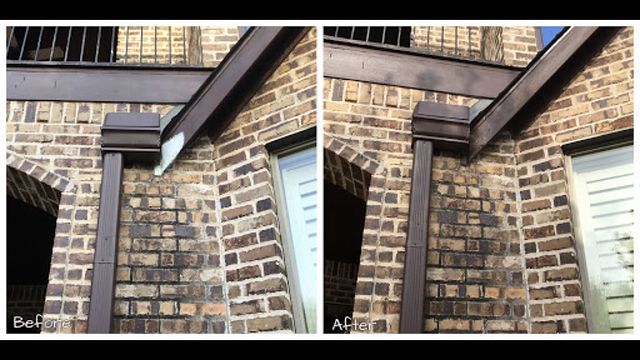 Before and after image of a gutter that was damaged