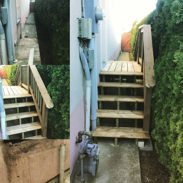 Outdoor stairs before and after.