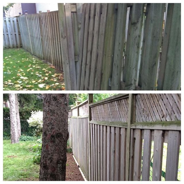 Repaired wooden fence