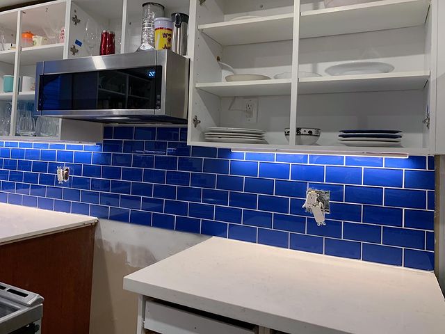 blue backsplash